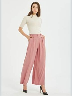Tron Jori Pink Wide Leg Slacks Trousers Quiet Luxury - M